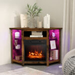 Corner Fireplace TV Stand with LED Lights and Smart Control