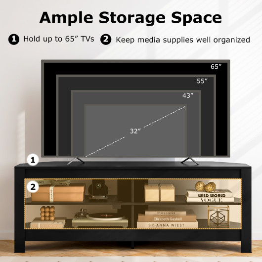 Corner TV Stand with Power Outlet and Open Storage Shelves 14 Corner TV Stand with Power Outlet and Open Storage Shelves - Image 14