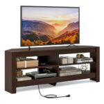 Corner TV Stand with Power Outlet and Open Storage Shelves 38 Corner TV Stand with Power Outlet and Open Storage Shelves