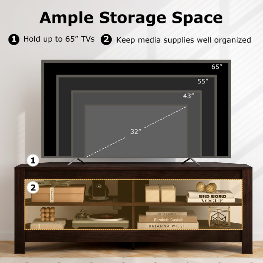 Corner TV Stand with Power Outlet and Open Storage Shelves 21 Corner TV Stand with Power Outlet and Open Storage Shelves - Image 21
