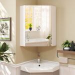 Corner Wall Cabinet with Mirror Door and Adjustable Shelf