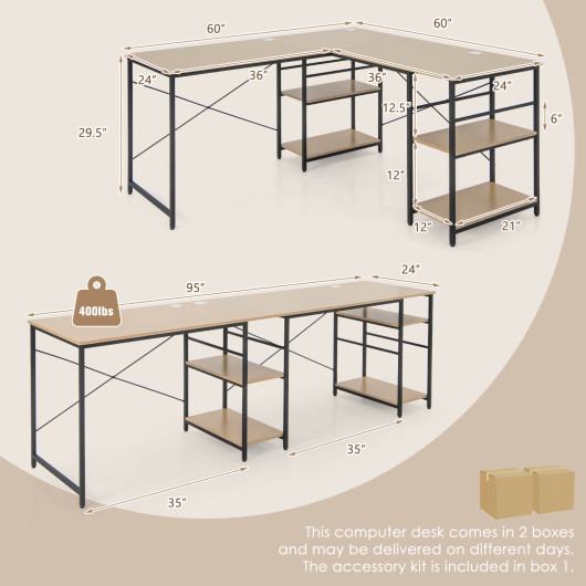 Corner or Long L Shaped Desk with Shelves and Cable Holes 12 Corner or Long L Shaped Desk with Shelves and Cable Holes - Image 12