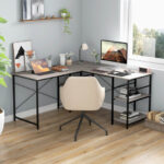Corner or Long L Shaped Desk with Shelves and Cable Holes 43 Corner or Long L Shaped Desk with Shelves and Cable Holes