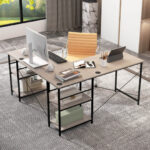 Corner or Long L Shaped Desk with Shelves and Cable Holes 44 Corner or Long L Shaped Desk with Shelves and Cable Holes