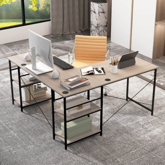 Corner or Long L Shaped Desk with Shelves and Cable Holes 16 Corner or Long L Shaped Desk with Shelves and Cable Holes - Image 16