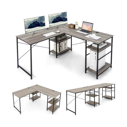 Corner or Long L Shaped Desk with Shelves and Cable Holes 18 Corner or Long L Shaped Desk with Shelves and Cable Holes - Image 18