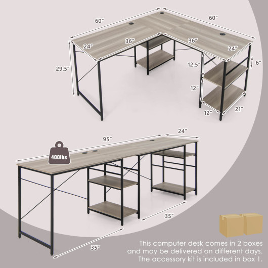 Corner or Long L Shaped Desk with Shelves and Cable Holes 19 Corner or Long L Shaped Desk with Shelves and Cable Holes - Image 19