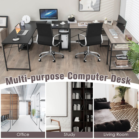 Corner or Long L Shaped Desk with Shelves and Cable Holes 21 Corner or Long L Shaped Desk with Shelves and Cable Holes - Image 21