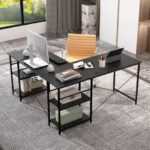 Corner or Long L Shaped Desk with Shelves and Cable Holes 51 Corner or Long L Shaped Desk with Shelves and Cable Holes