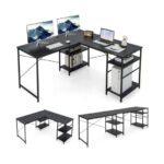 Corner or Long L Shaped Desk with Shelves and Cable Holes 53 Corner or Long L Shaped Desk with Shelves and Cable Holes
