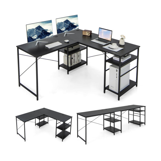 Corner or Long L Shaped Desk with Shelves and Cable Holes 25 Corner or Long L Shaped Desk with Shelves and Cable Holes - Image 25