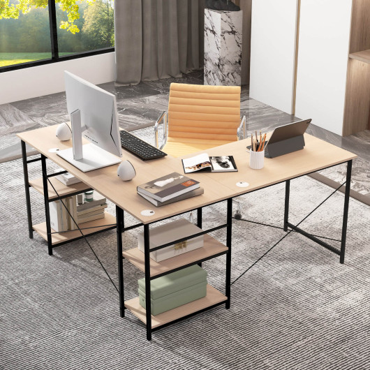 Corner or Long L Shaped Desk with Shelves and Cable Holes 9 Corner or Long L Shaped Desk with Shelves and Cable Holes - Image 9
