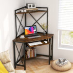 Space-Saving Corner Desk with Hutch, Keyboard Tray, and Charging Station
