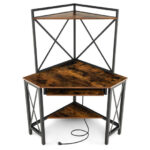 Space-Saving Corner Desk with Hutch, Keyboard Tray, and Charging Station