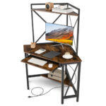 Space-Saving Corner Desk with Hutch, Keyboard Tray, and Charging Station