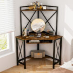 Space-Saving Corner Desk with Hutch, Keyboard Tray, and Charging Station