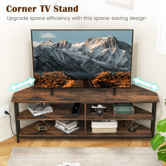 Corner TV Stand with Charging Station for TVs up to 65 Inches - Image 2