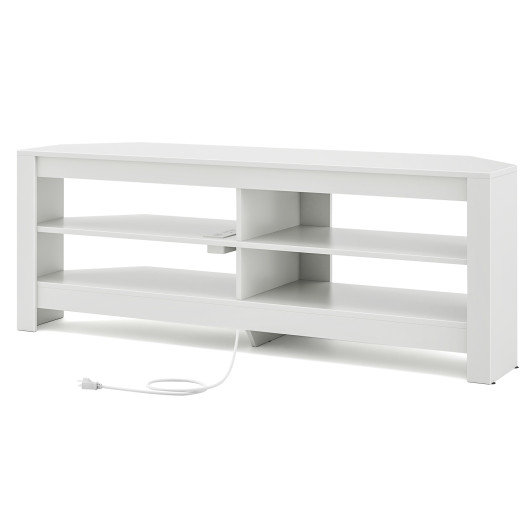 Corner TV Stand with Power Outlet and Open Storage Shelves 4 Corner TV Stand with Power Outlet and Open Storage Shelves - Image 4