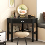 Corner Black Wooden Laptop Desk with Drawer and Shelves 44 Corner Black Wooden Laptop Desk with Drawer and Shelves