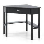 Corner Black Wooden Laptop Desk with Drawer and Shelves 45 Corner Black Wooden Laptop Desk with Drawer and Shelves