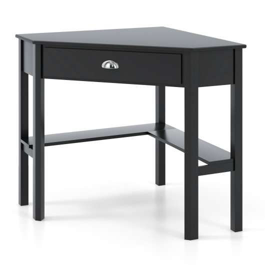 Corner Black Wooden Laptop Desk with Drawer and Shelves 3 Corner Black Wooden Laptop Desk with Drawer and Shelves - Image 3