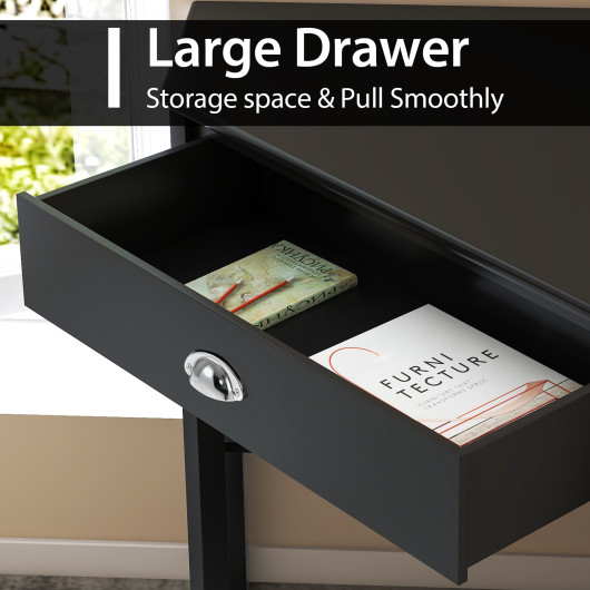 Corner Black Wooden Laptop Desk with Drawer and Shelves 6 Corner Black Wooden Laptop Desk with Drawer and Shelves - Image 6