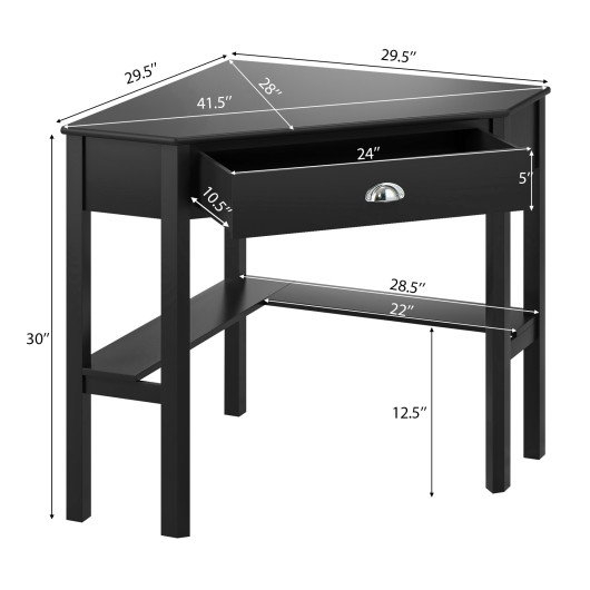 Corner Black Wooden Laptop Desk with Drawer and Shelves 5 Corner Black Wooden Laptop Desk with Drawer and Shelves - Image 5