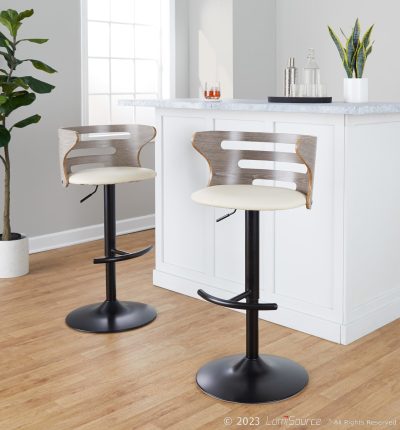 Cosi Cream Faux Leather Mid-Century Modern Adjustable Barstool (Set of 2)