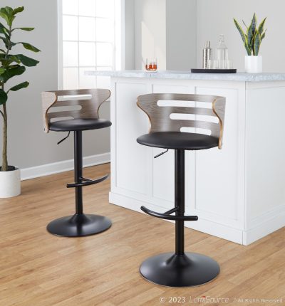 Cosi Mid-Century Modern Adjustable Barstool Black Light Grey (Set of 2)