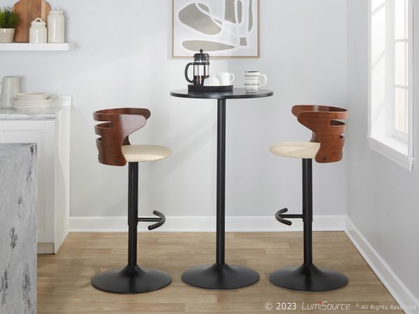 Cosi Mid Century Modern Adjustable Barstool Cream Faux Leather Set of 2 1
