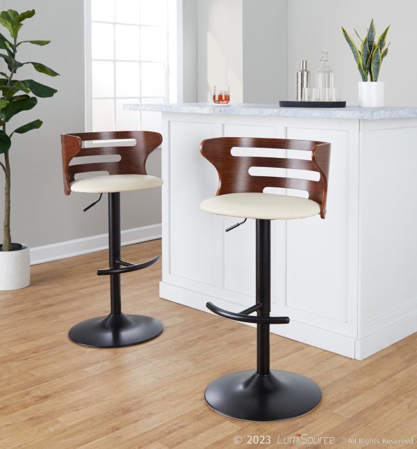 Cosi Mid Century Modern Adjustable Barstool Cream Faux Leather Set of 2 2