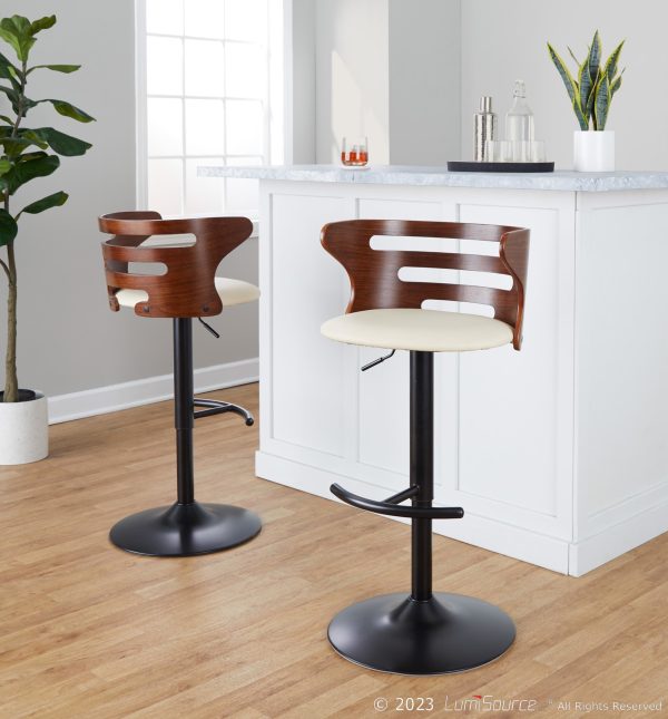 Cosi Mid Century Modern Adjustable Barstool Cream Faux Leather Set of 2 3