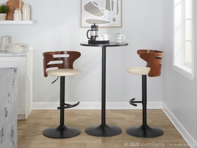 Cosi Mid-Century Modern Adjustable Barstool Cream Faux Leather (Set of 2)