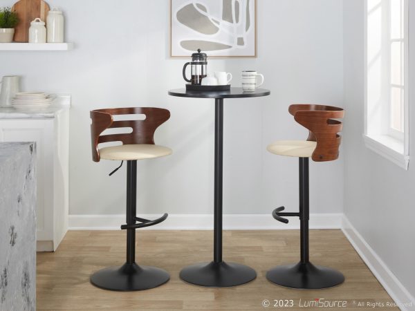 Cosi Mid Century Modern Adjustable Barstool Cream Faux Leather Set of 2