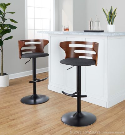 Cosi Mid-Century Modern Adjustable Swivel Barstool Charcoal Fabric (Set of 2)