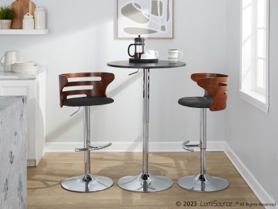 Cosi Mid-Century Modern Adjustable Swivel Barstool Chrome Walnut Charcoal (Set of 2)