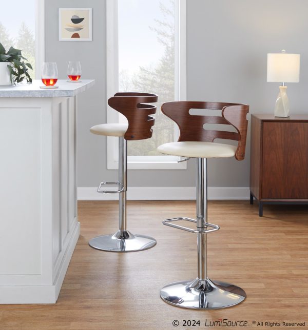 Cosi Mid Century Modern Adjustable Swivel Barstool Cream Set of 2 1
