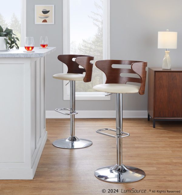 Cosi Mid Century Modern Adjustable Swivel Barstool Cream Set of 2 2