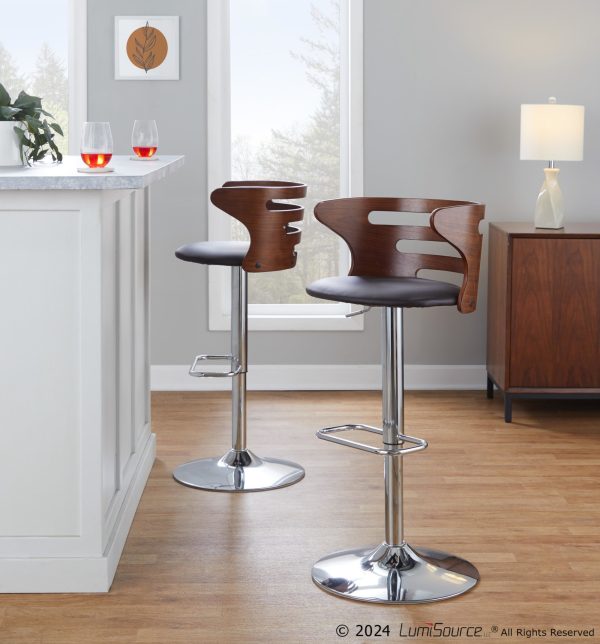 Cosi Mid Century Modern Walnut and Brown Swivel Barstool Set of 2 1