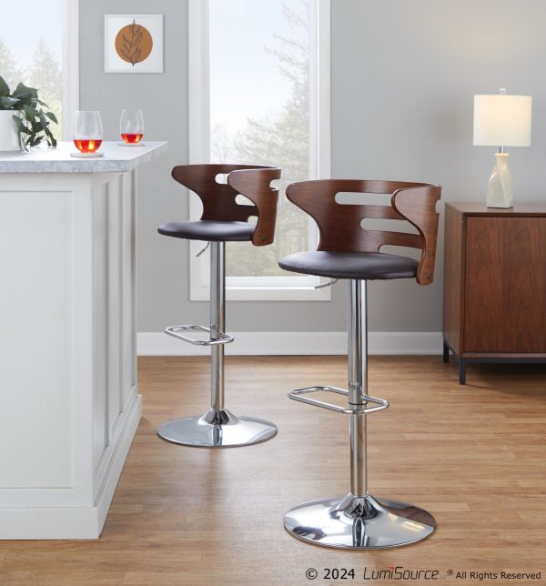 Cosi Mid Century Modern Walnut and Brown Swivel Barstool Set of 2 2