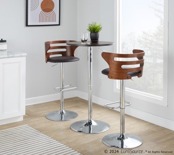 Cosi Mid Century Modern Walnut and Brown Swivel Barstool Set of 2 3