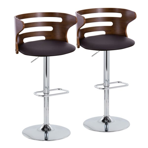 Cosi Mid Century Modern Walnut and Brown Swivel Barstool Set of 2 4