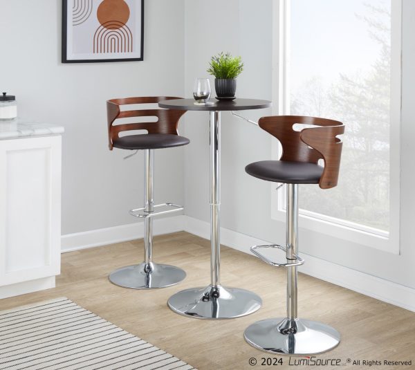 Cosi Mid Century Modern Walnut and Brown Swivel Barstool Set of 2
