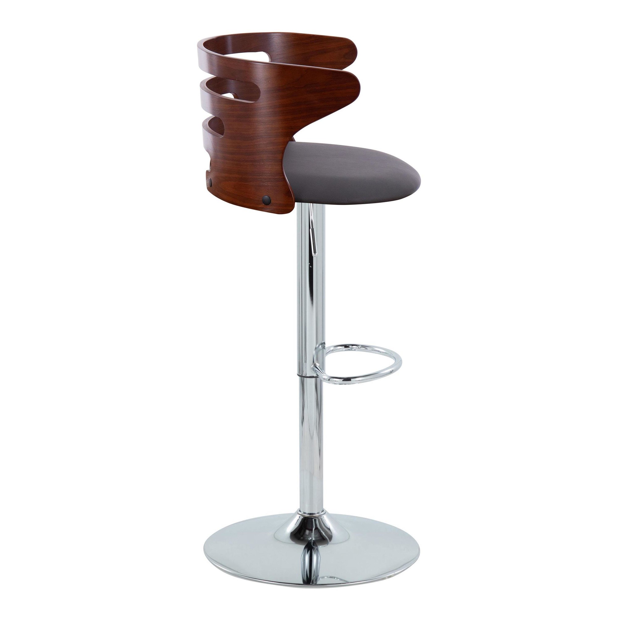 Cosi Mid-Century Modern Walnut and Grey Barstool (Set of 2) 3 Cosi Mid-Century Modern Walnut and Grey Barstool (Set of 2) - Image 3