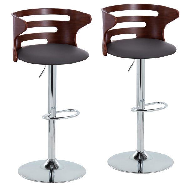Cosi Mid Century Modern Walnut and Grey Barstool Set of 2