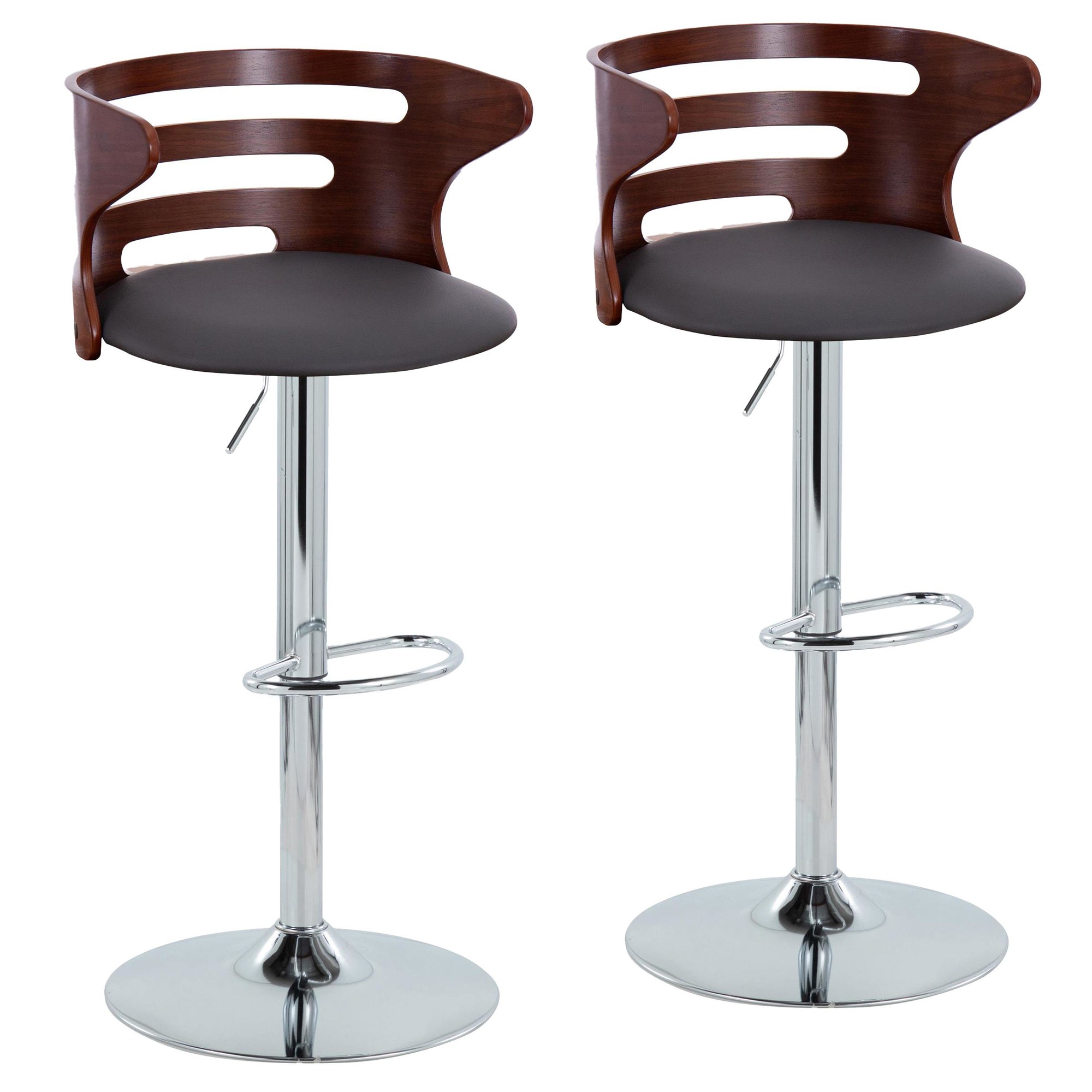 Cosi Mid-Century Modern Walnut and Grey Barstool (Set of 2) 1 Cosi Mid-Century Modern Walnut and Grey Barstool (Set of 2)
