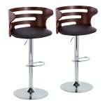 Cosi Walnut Brown Faux Leather Mid-Century Modern Barstool (Set of 2)
