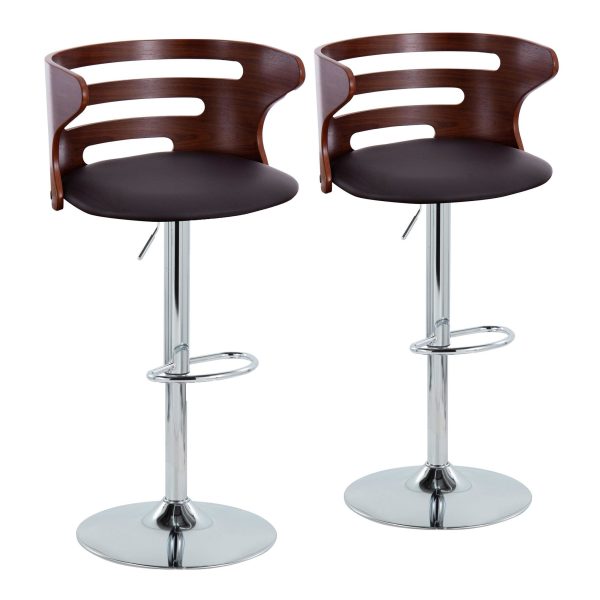 Cosi Walnut Brown Faux Leather Mid Century Modern Barstool Set of 2