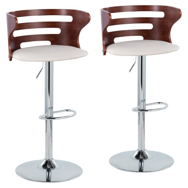 Cosi Walnut Cream Mid Century Modern Adjustable Barstool Set of 2