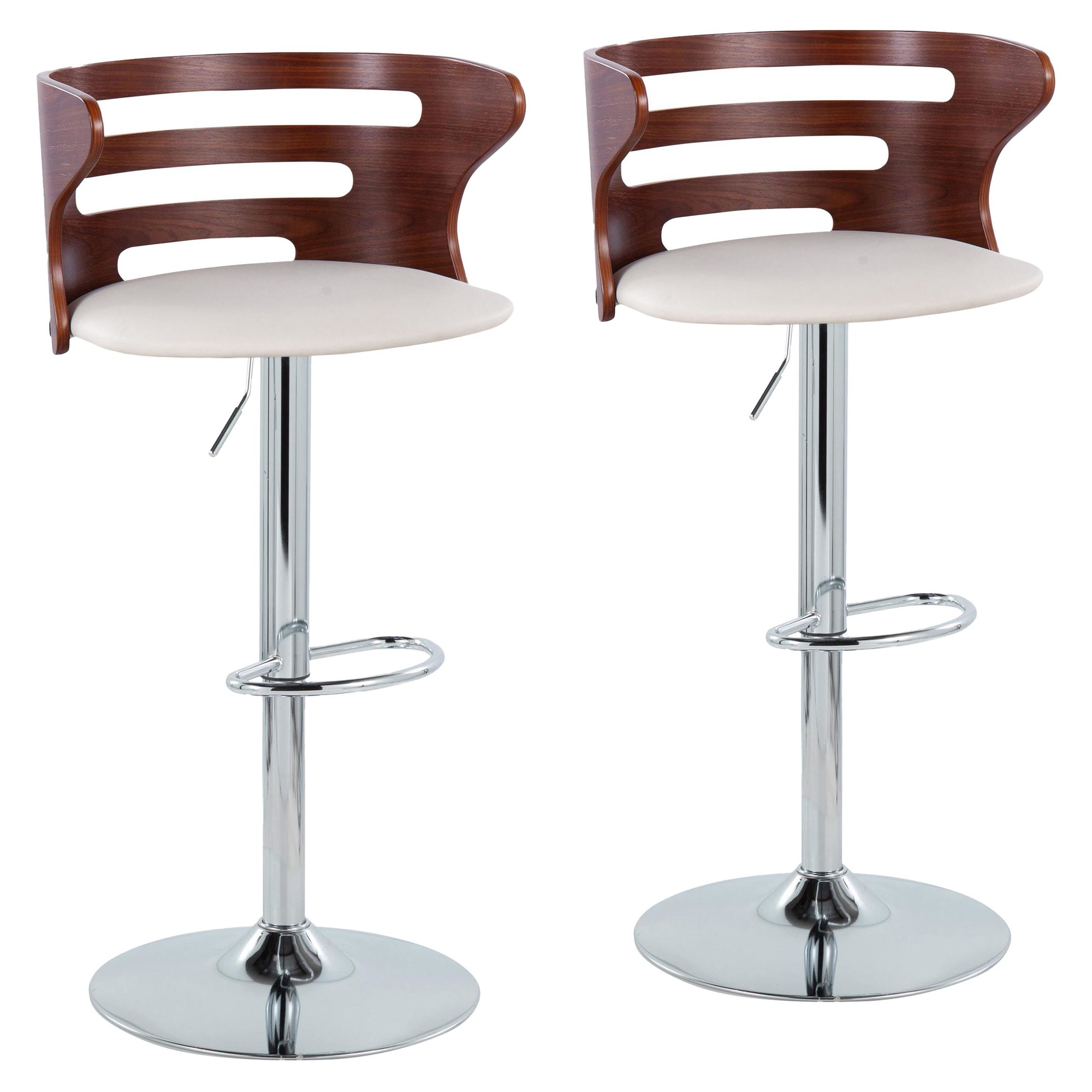 Cosi Walnut Cream Mid-Century Modern Adjustable Barstool (Set of 2) 1 Cosi Walnut Cream Mid-Century Modern Adjustable Barstool (Set of 2)